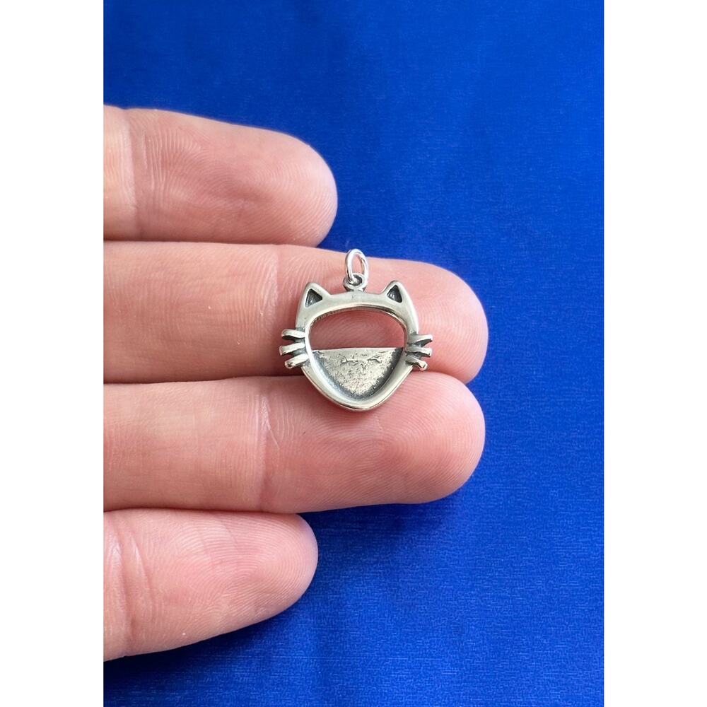 Sterling Silver Cat Face Picture Frame Charm, Silver Cat Face Charm
